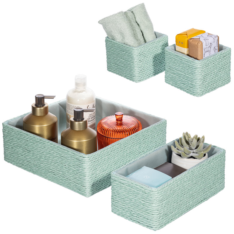 Ensemble de 4 paniers empilables en corde de papier tissé, bleu sarcelle, Bleu sarcelle
