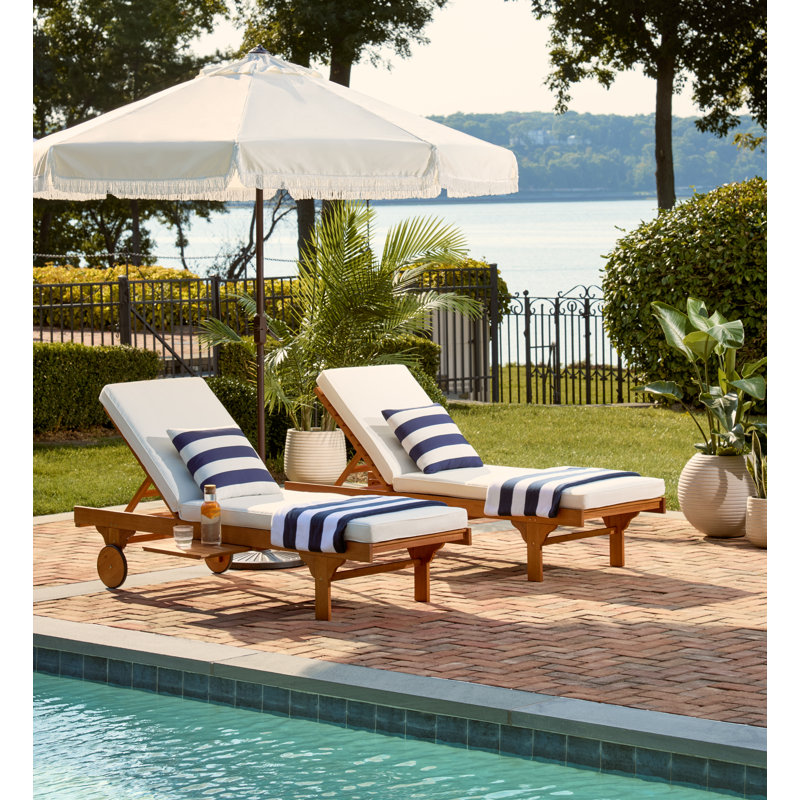Alvah Outdoor Adjustable Garden Lounger with Cushion, Natural, Beige