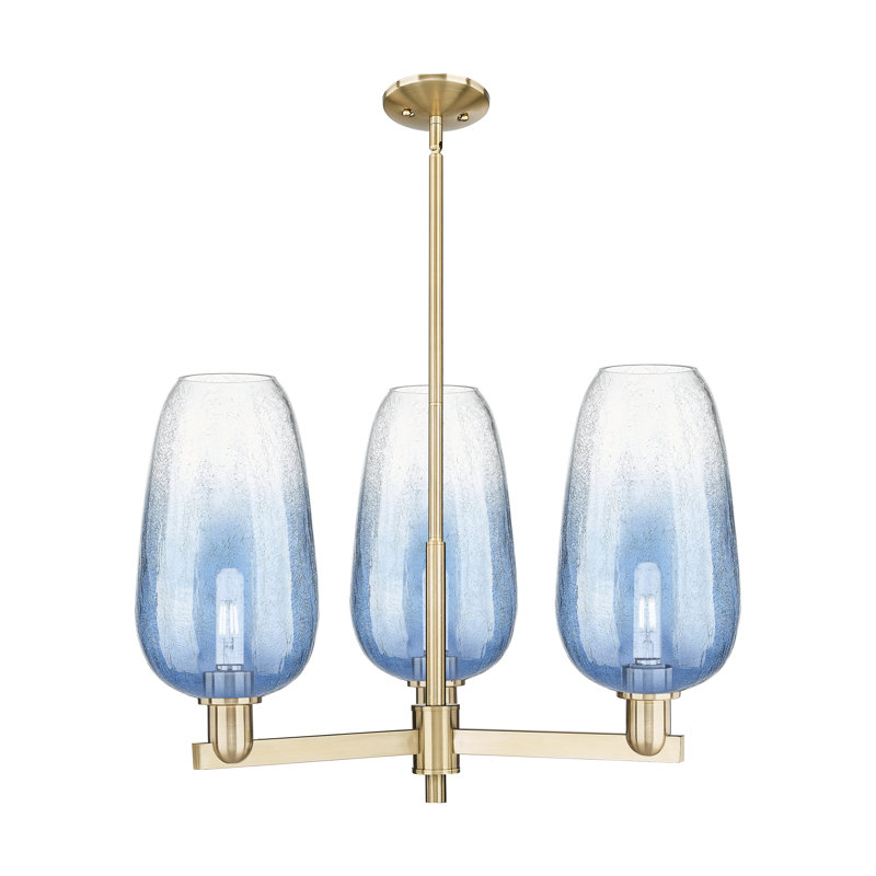 Lustre suspendu 3 lumières Godalming, Bleu saphir, Bronze champagne