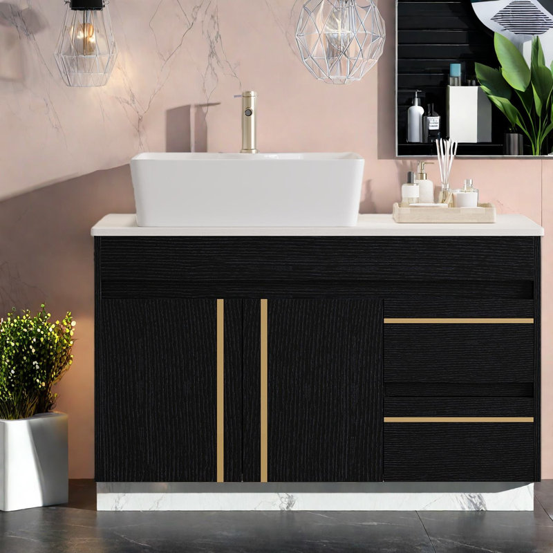 Meuble-lavabo moderne (36 po) en bois avec rangement
