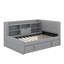 Lit de jour simple rembourré avec lit gigogne, tablettes de rangement, port USB et prise de courant-809737575