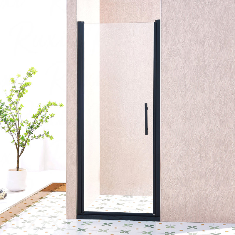Porte de douche simple à battant - Alliage d'aluminium noir mat, verre trempé transparent de 1/4 po (6 mm) d'épaisseur