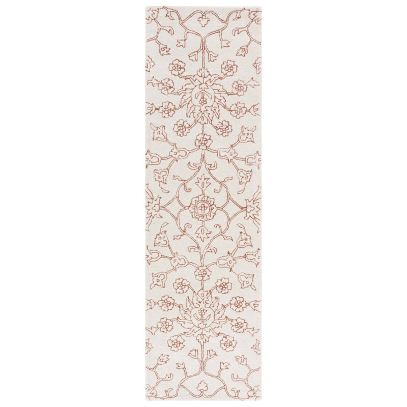 Dupin Hand Tufted Wool/Viscose Floral Rug in Ivory/Rust, Runner 2'3" x 8'