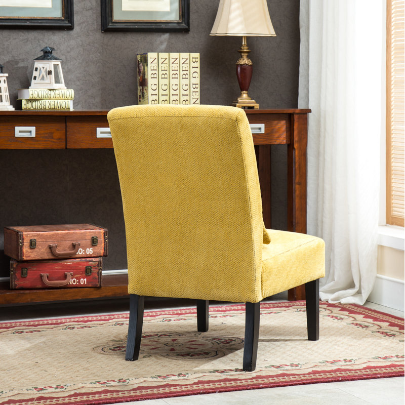 Fauteuil d'appoint sans accoudoirs avec coussin Pisano, Chenille jaune