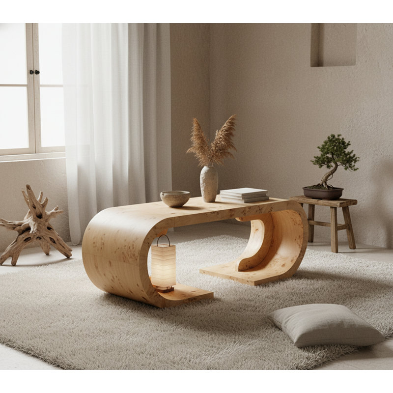 Table basse 47,24 "courbée avec base courbée, Brun jaune