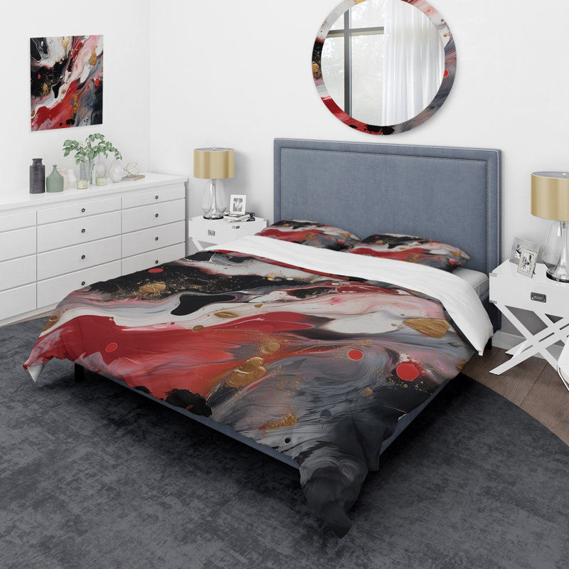 Ensemble de housse de couette en microfibre / polyester Red and Black Marble Whispers III