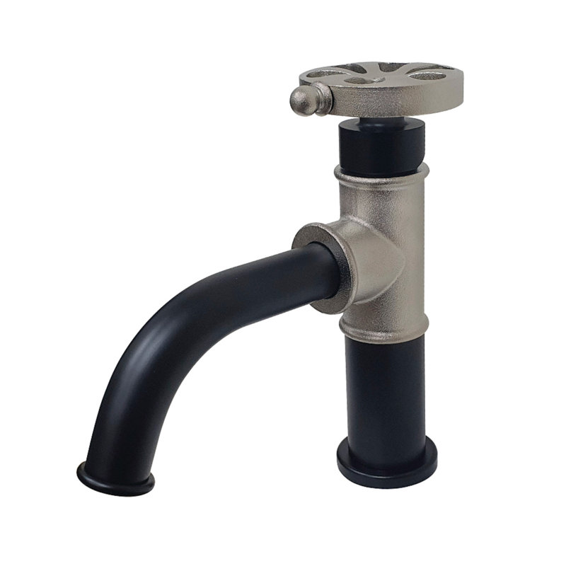 Kingston Brass Belknap Single-Handle 1-Hole Deck Mount Bathroom Faucet with Push Pop-Up, Matte Black/Brushed Nickel