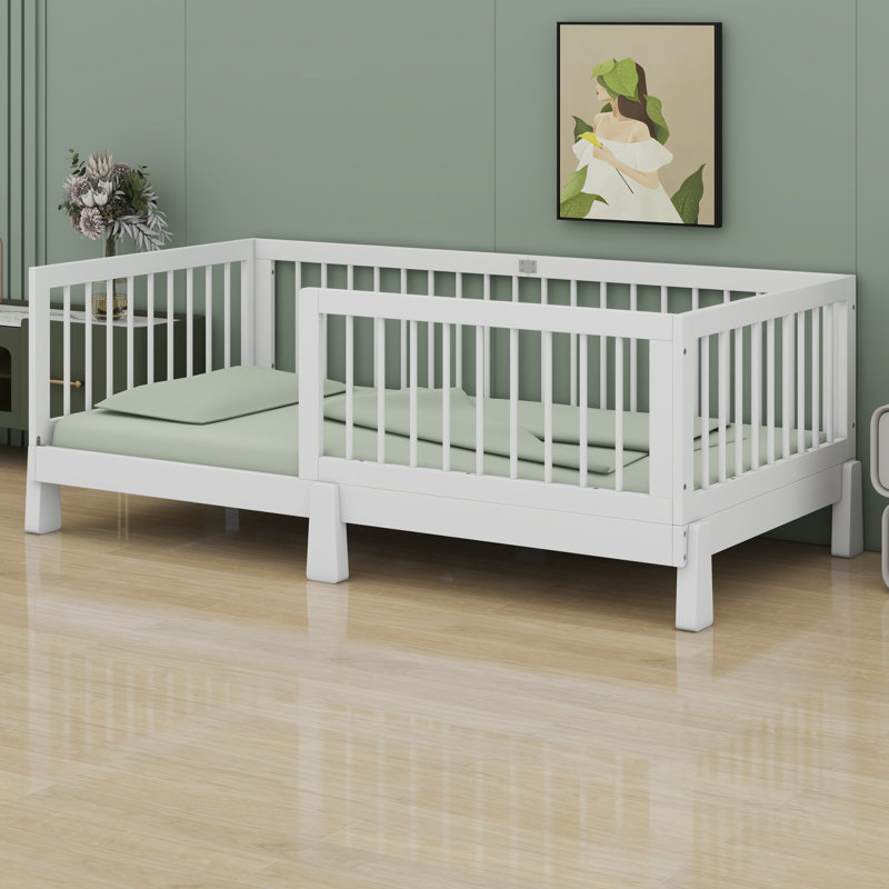 lit de jour pour enfants avec garde-corps, conception convertible 3-en-1 et look épuré moderne, Twin, White