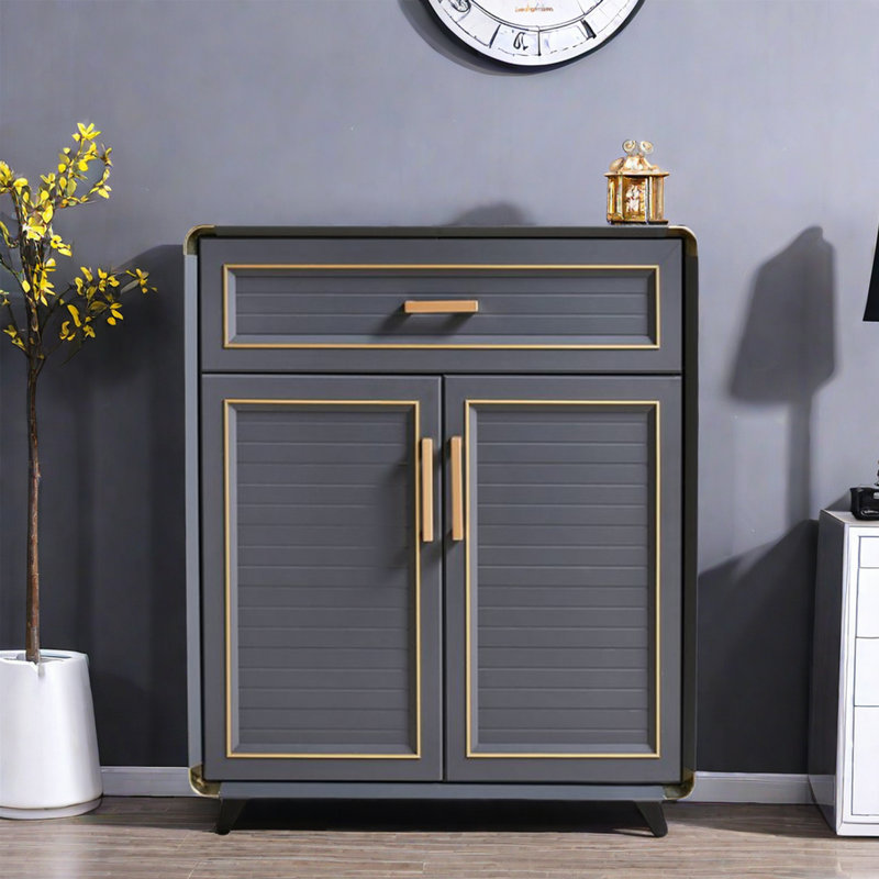Two-door Aluminum Alloy Shoe Cabinet With Drawer 9 Pair Shoe Storage Cabinet