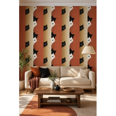 Cats Wallpaper Minimalist Illustration Removable Geometric Blocks Wall Double Roll