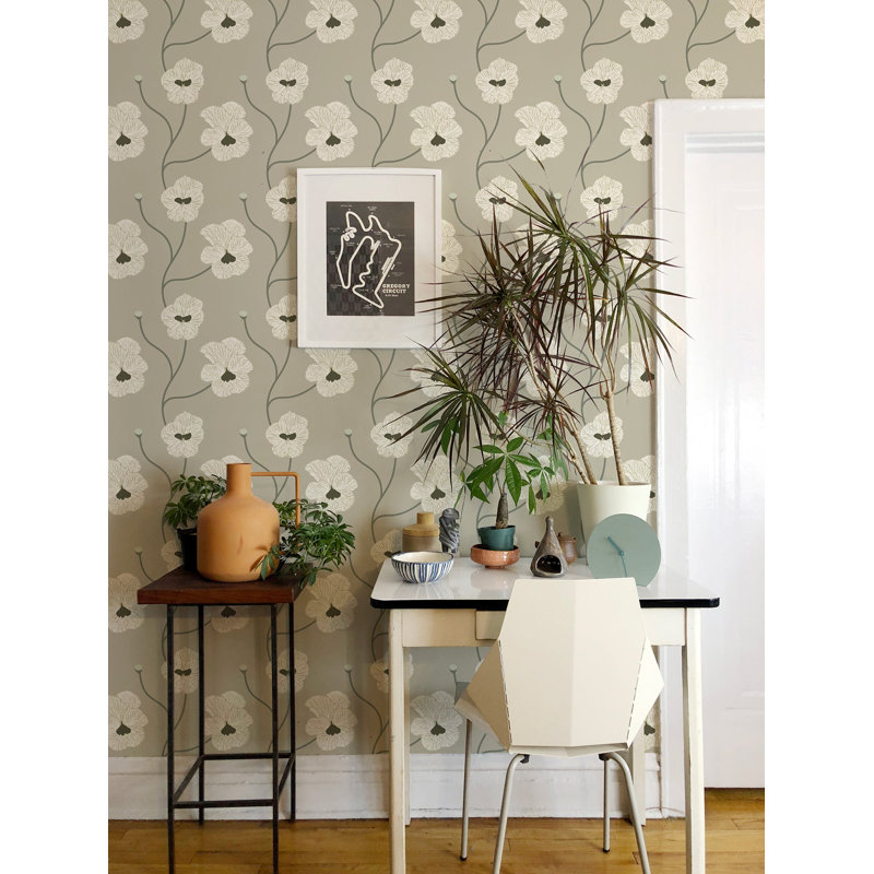 Flourish - Raw Cotton Floral Wallpaper by Natalie Papier, Paper