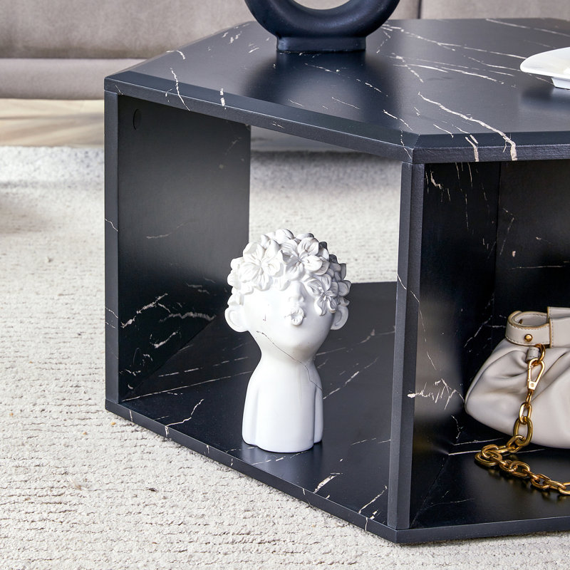 Table basse carrée en MDF à motif de marbre moderne et minimaliste, Noir
