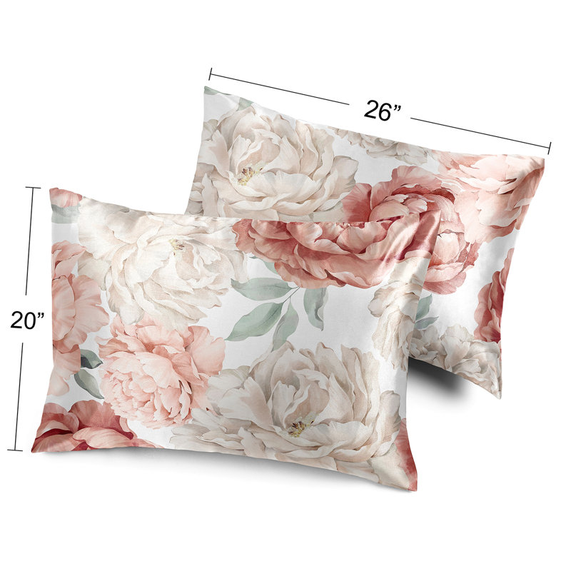 Ensemble de 2 taies d'oreiller décoratives en pivoine rose et ivoire Peony Floral Garden par Sweet Jojo Designs