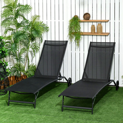 Chaise longue d'extérieur, 2 pièces avec roulettes
