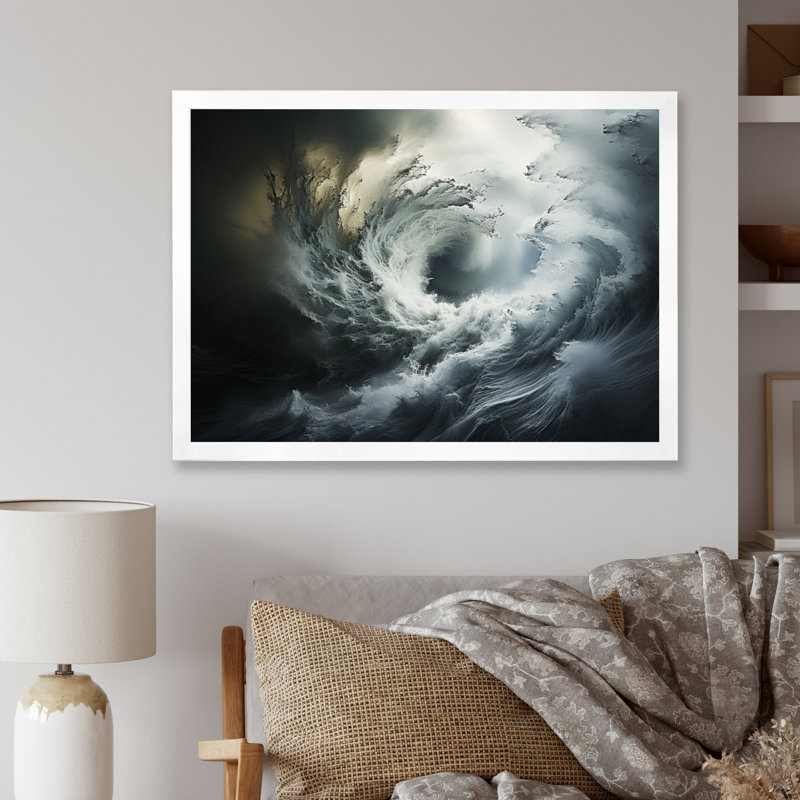 «Gray Abstract Whirlwind Storm II», impressions d'art mural, Cadre simple blanc, H 34 po x l 44 po x P 1,5 po