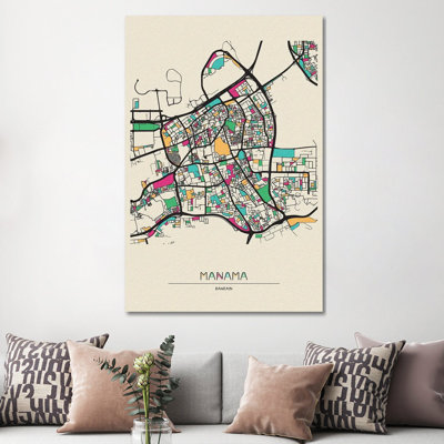 Manama, Bahrain Map by Ayse Deniz Akerman - Wrapped Canvas Print