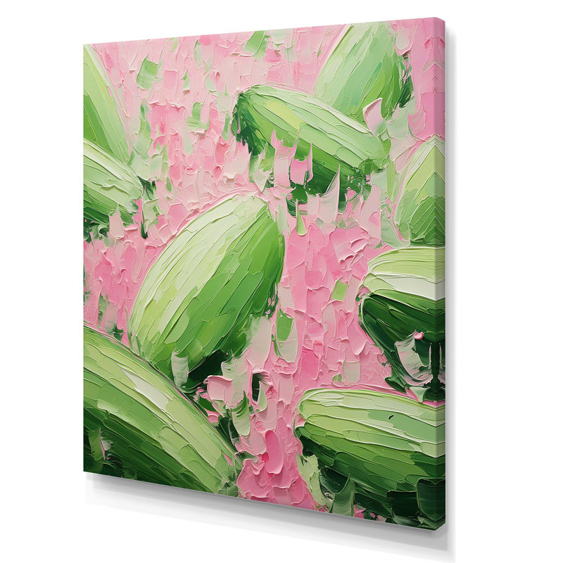 Vert et rose brossé Melon Bounty V - art mural Melon, H 32 po x l 16 po x P 1 po