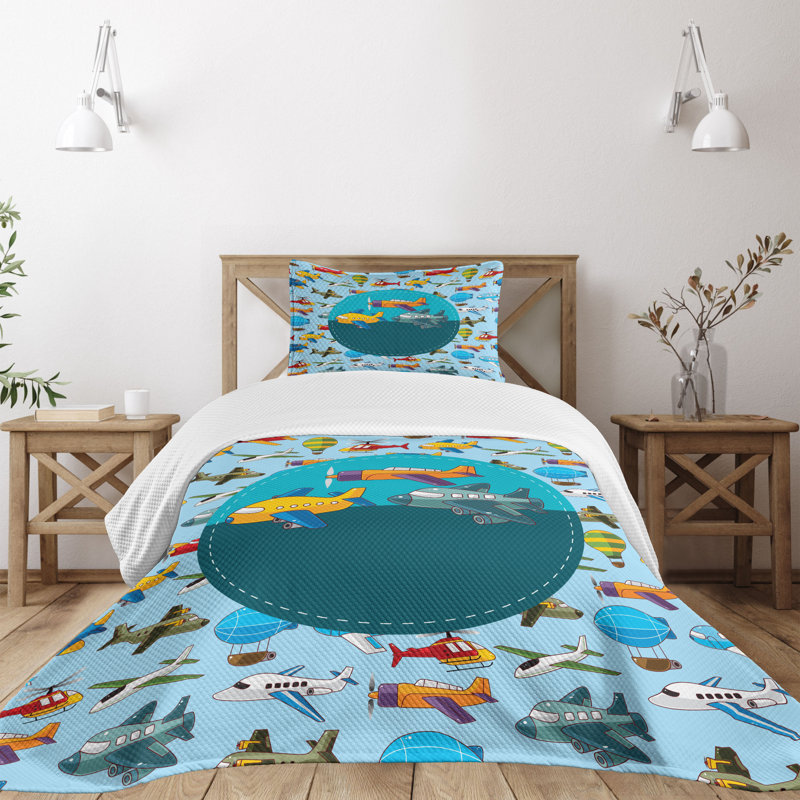 Ambesonne Party Bedspread Set Cartoon Airplanes Multicolor