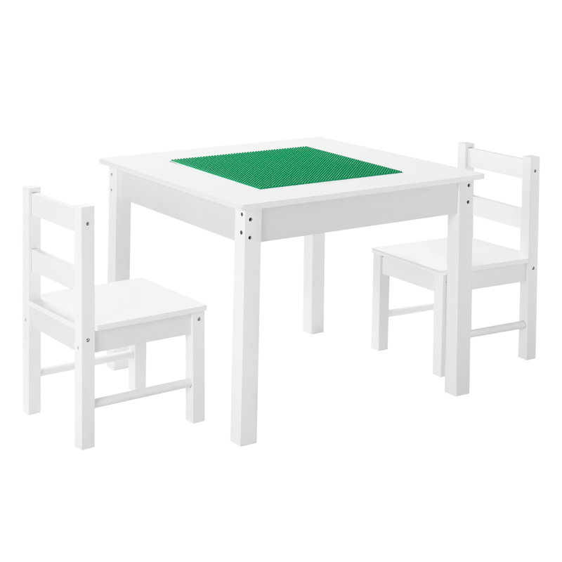Ensemble de table d'activité pour enfants et 2 chaises, ensemble de table de jeu à deux faces Blocks, table de tout-petit et chaise avec rangement pour enfants de 3 ans et plus, grand espace de rangement, cadeau pour garçons et filles, blanc