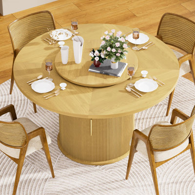 55'' Round Dining Table For 6 Fluted Kitchen Dining Room Table
