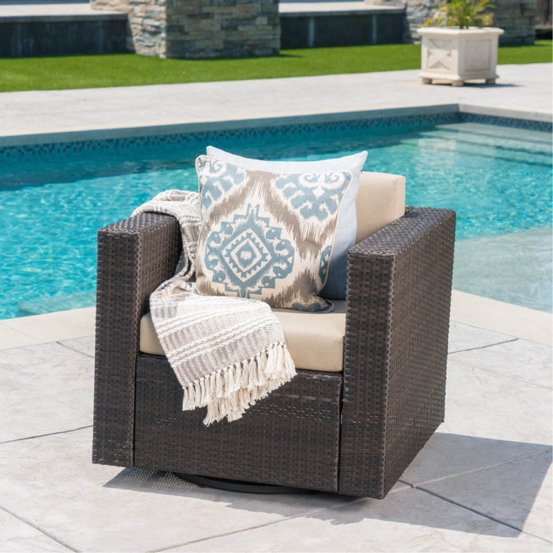 Chaise d'extérieur pivotante avec coussins (simple), Brun / Beige