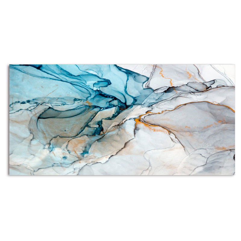 Luxry Blue and Grey Marble Art Ripples - impression sur toile, H 28 po x l 60 po, Toile tendue, Sans cadre
