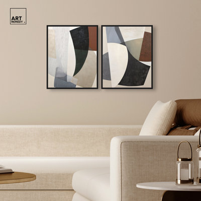 Combed and Swirled I & III, reproduction d'art sur toile encadrée par Art Remedy, cadre noir, 16 x 20