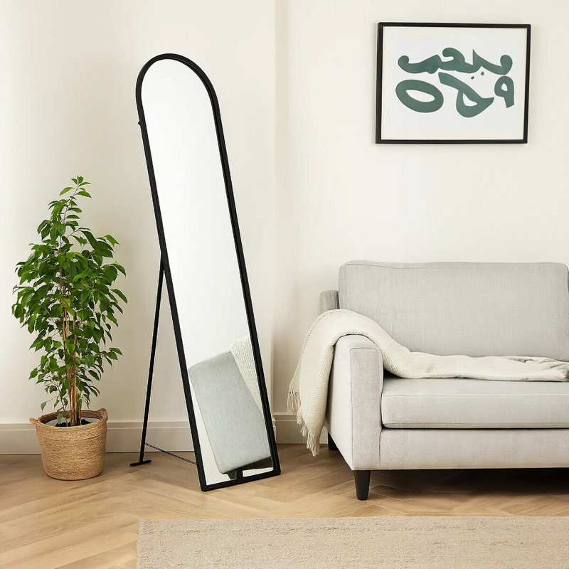Alawna Metal Arch Floor Mirror, Black