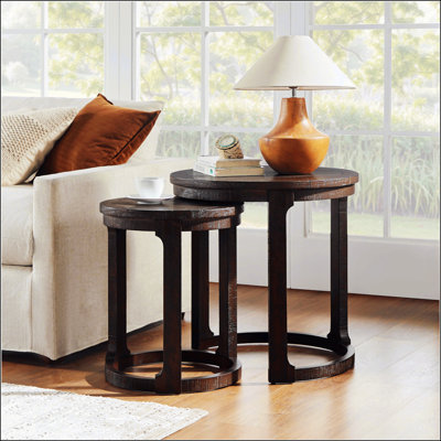 24 Inch 2Pcs Curved Traditional Round Circle Wooden Coffee Table Set