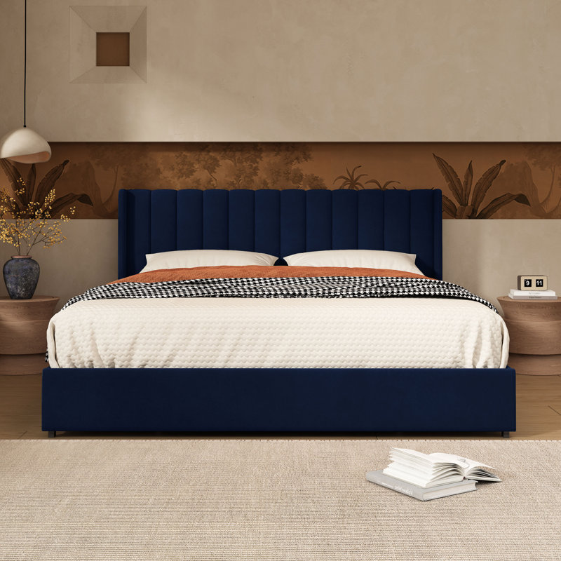 Jeilyn Upholstered Platform Drawer Storage Bed, King, Blue