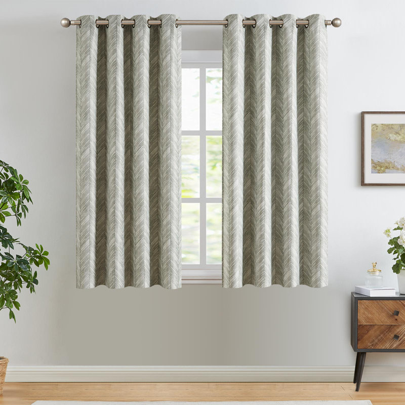 Blue Grommet Jacquard Curtains with Herringbone Pattern for Living Room, 50" W x 63" L, Green