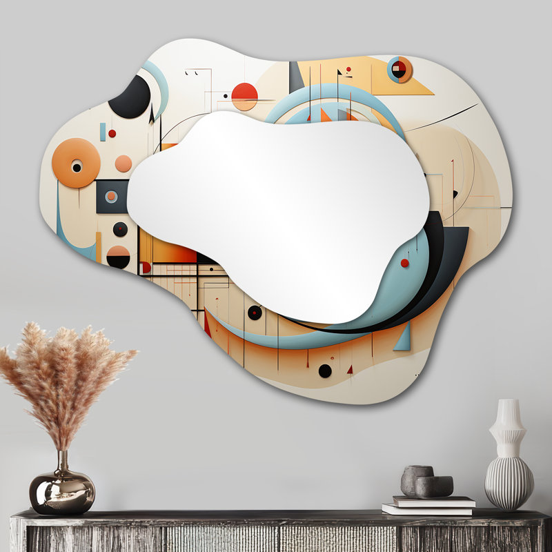 «All That Jazz Geometric Expressionism - Mid-Century Modern Cloud Mirror», miroir mural décoratif asymétrique bleu, impression d'art en métal