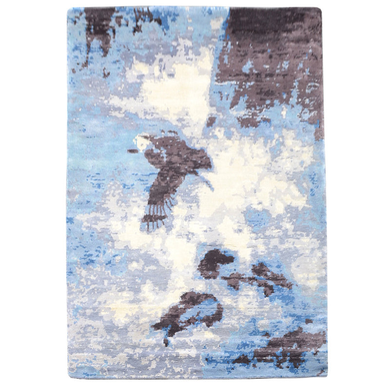 Premium Quality Abstract Hand Knotted Silk Multicolor Rectangle Indoor Area Rug, Rectangle 5' x 8'