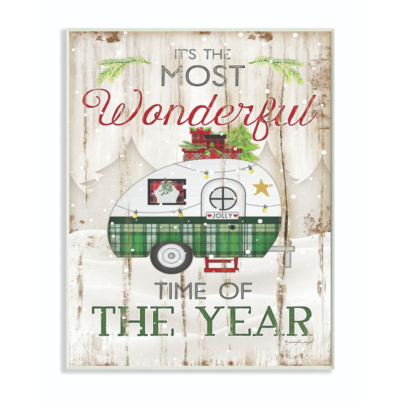 «Most Wonderful Time Green Plaid Camper», reproduction d'art textuel, Plaque murale, H 15 po x l 10 po