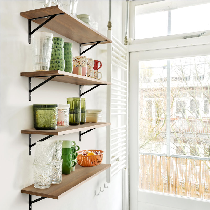 Kaboon 45Inch Floating Shelves For Wall 10" D X 45" W Set Of 2, Dark Walnut, Dark Walnut, 45'' W X 10'' D