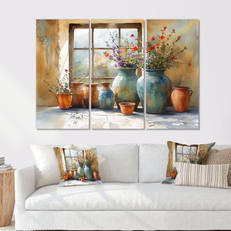 «Farm Pottery Earthy Color Simplicity I», ensemble de reproduction d'art mural Boho Pottery, H 28 po x l 36 po x P 1 po