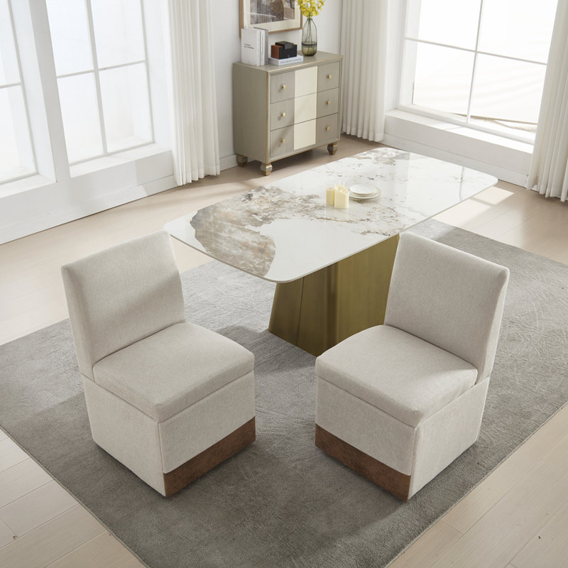 360 Degree Swivel Upholstered Dining Chairs Set of 2 with Hidden Storage for Living