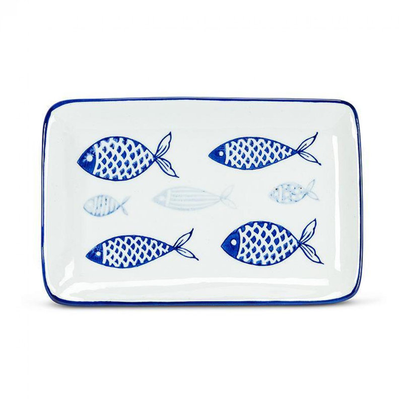 Assiette rectangulaire à motif de poisson