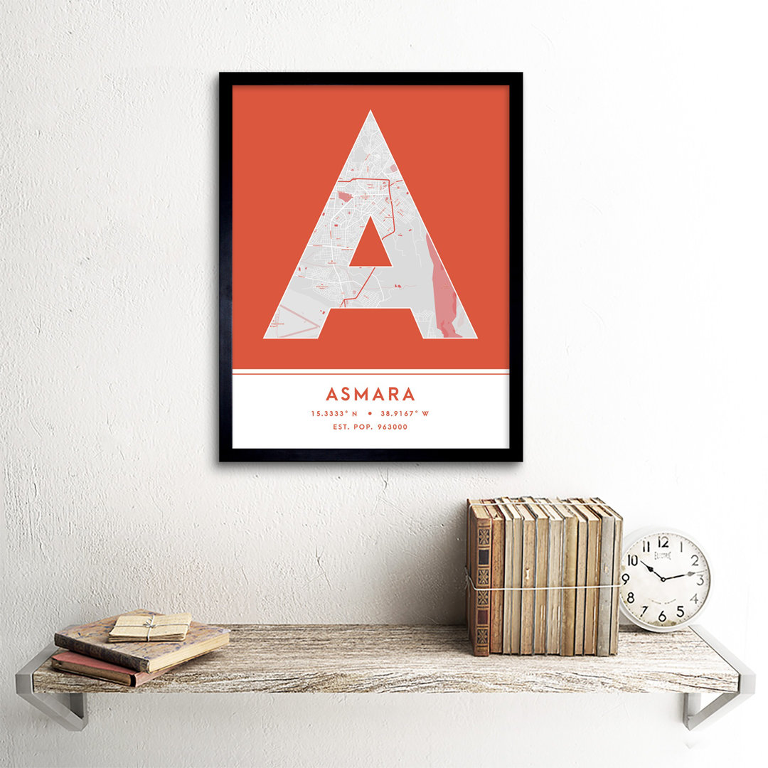 Asmara City Map Asmara Orange - Single Picture Frame Typography