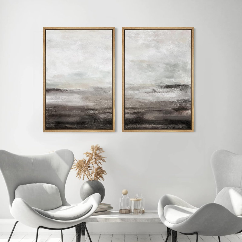 «Brown and Grey Grunge», reproduction sur toile 2 pièces, Naturel, H 36 po x l 48 po x P 1,5 po