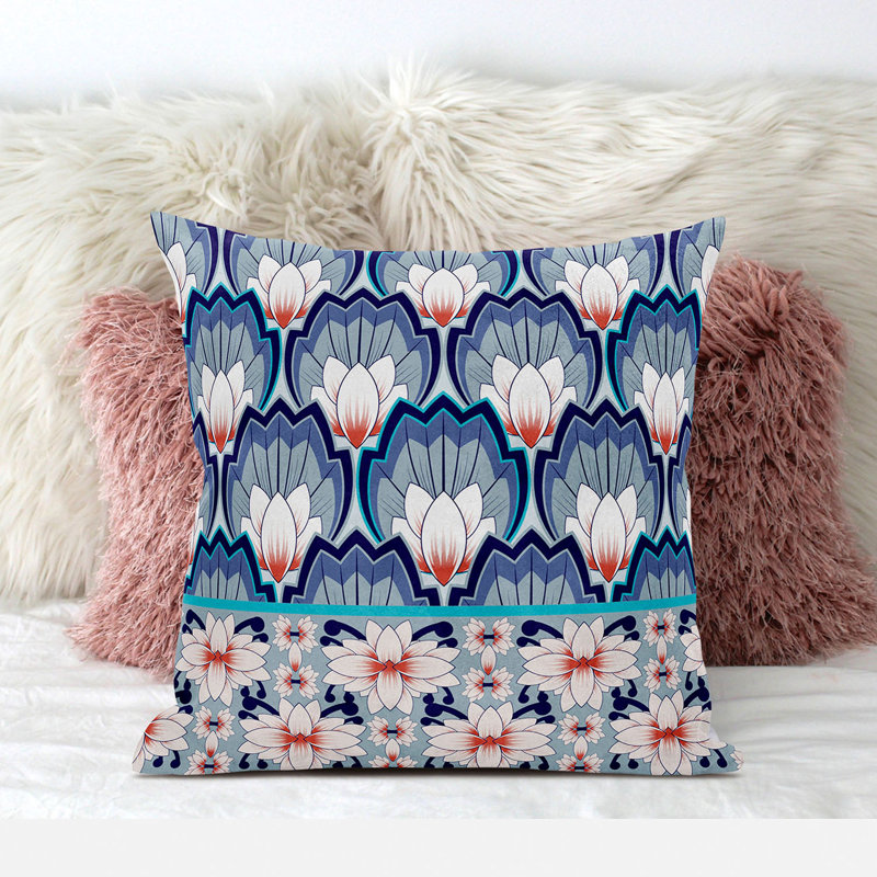 Indoor / Outdoor Animal Print Square Cushion, Grey/Blue/Orange, 41cm H x 41cm W