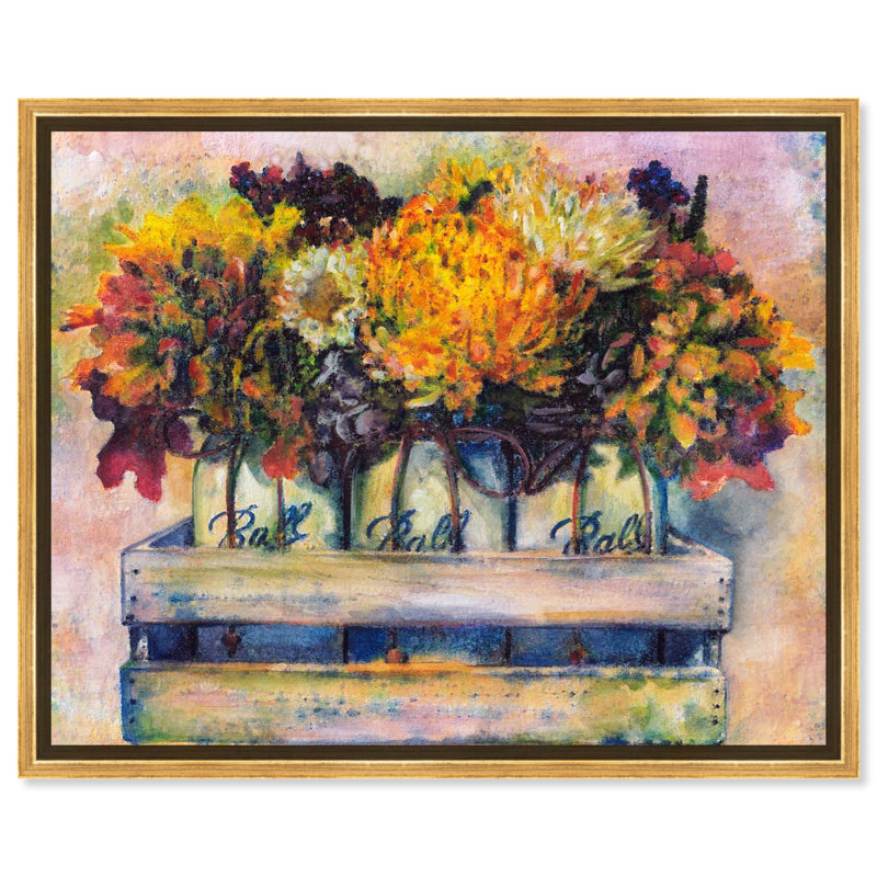 Art floral rétro Mason, Cadre noir, H 17 po x l 21 po