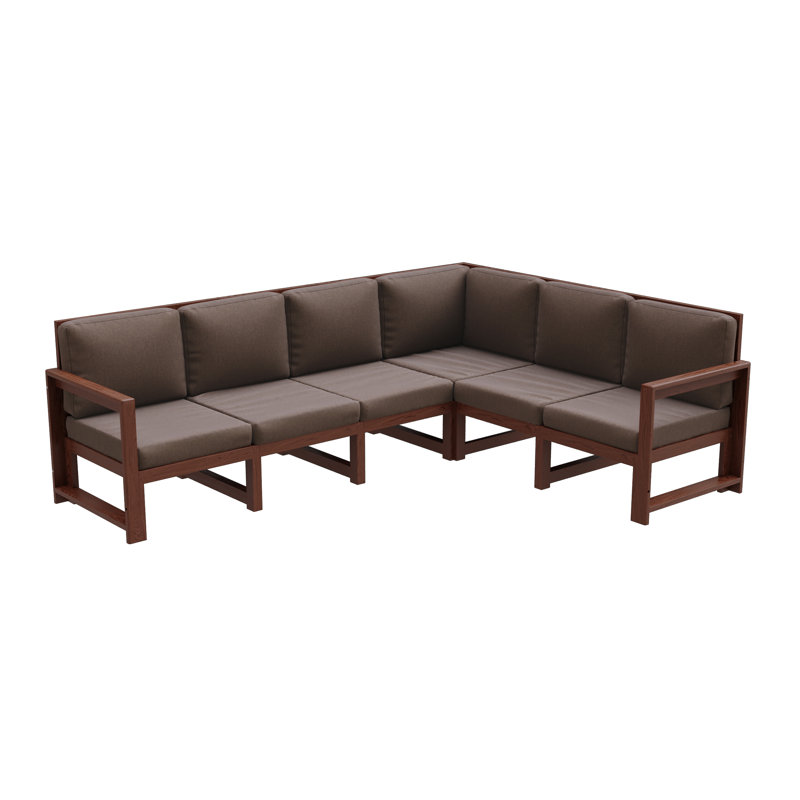 Jaquana 433 cm W Pine Solid Wood Patio Sofa with Cushions, Brown, Light Brown