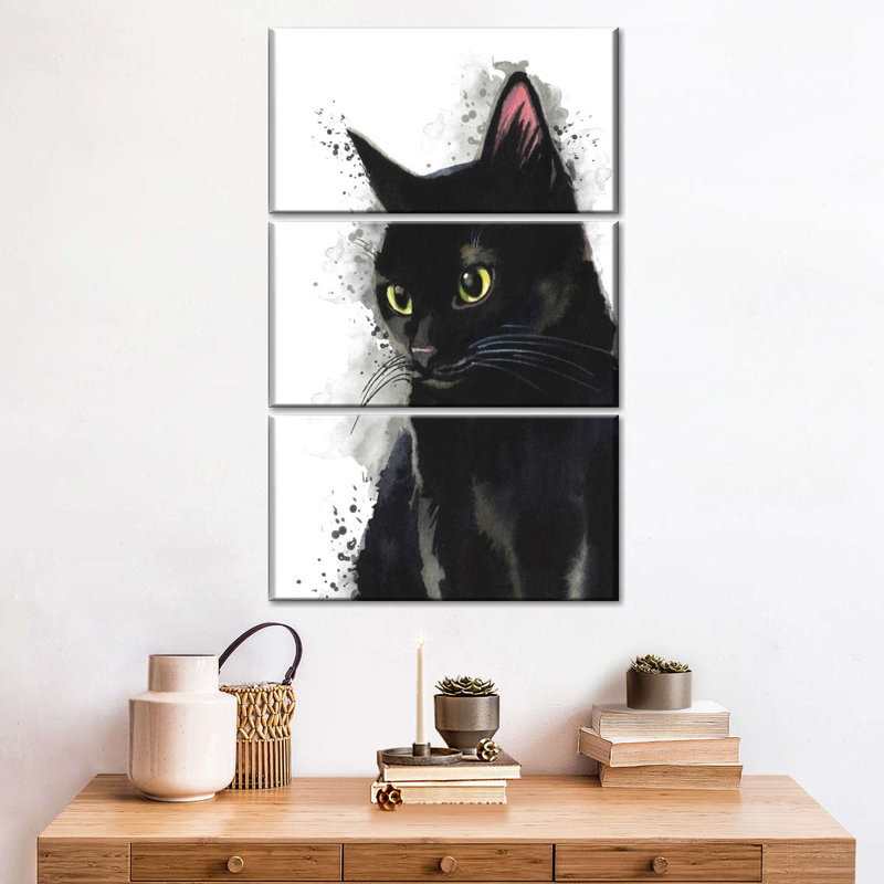 Simple chat noir sur toile, ensemble de 3 pièces, H 38 po x l 24 po x P 1,25 po
