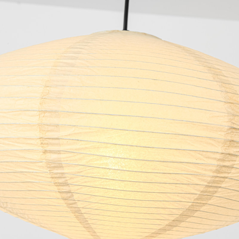 Suspension de lanterne en papier à une lumière avec abat-jour plat cylindrique, H 92,1 po x l 19,7 po x P 19,7 po