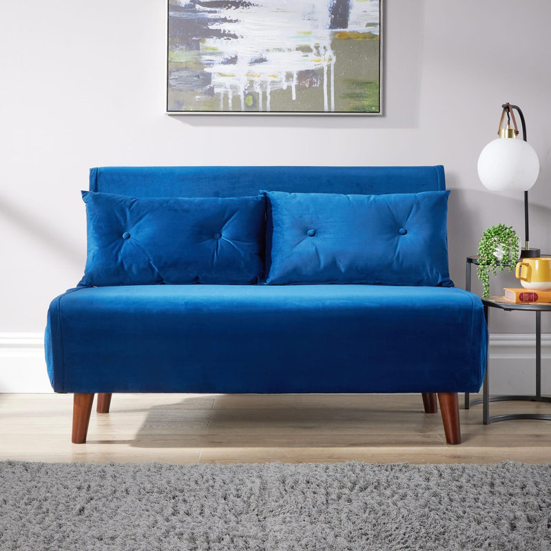 Lonara Two Seater Upholstered Double Sofa Bed, Blue Velvet