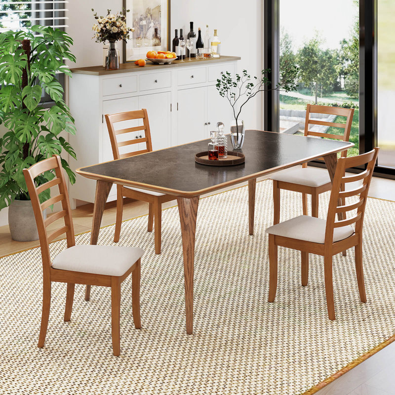 Ensemble de 2 chaises de cuisine en bois avec pieds en bois d'hévéa et dossier à lattes, 2