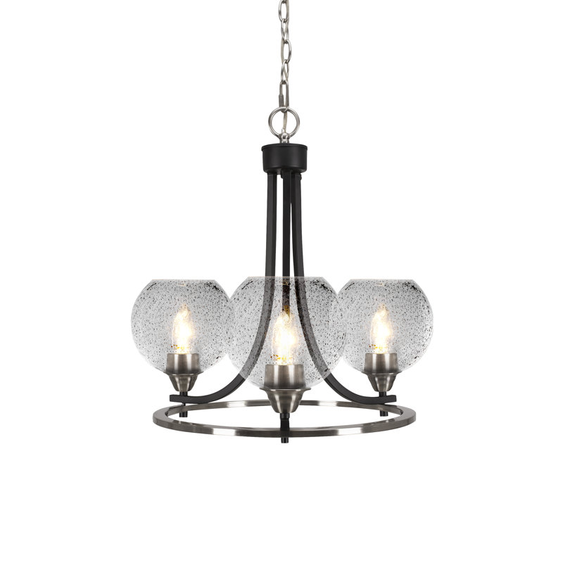 Lustre 3 lumières Paramount illustré en noir mat et finition nickel brossé avec verre à bulles de 5,75 po, Coloré