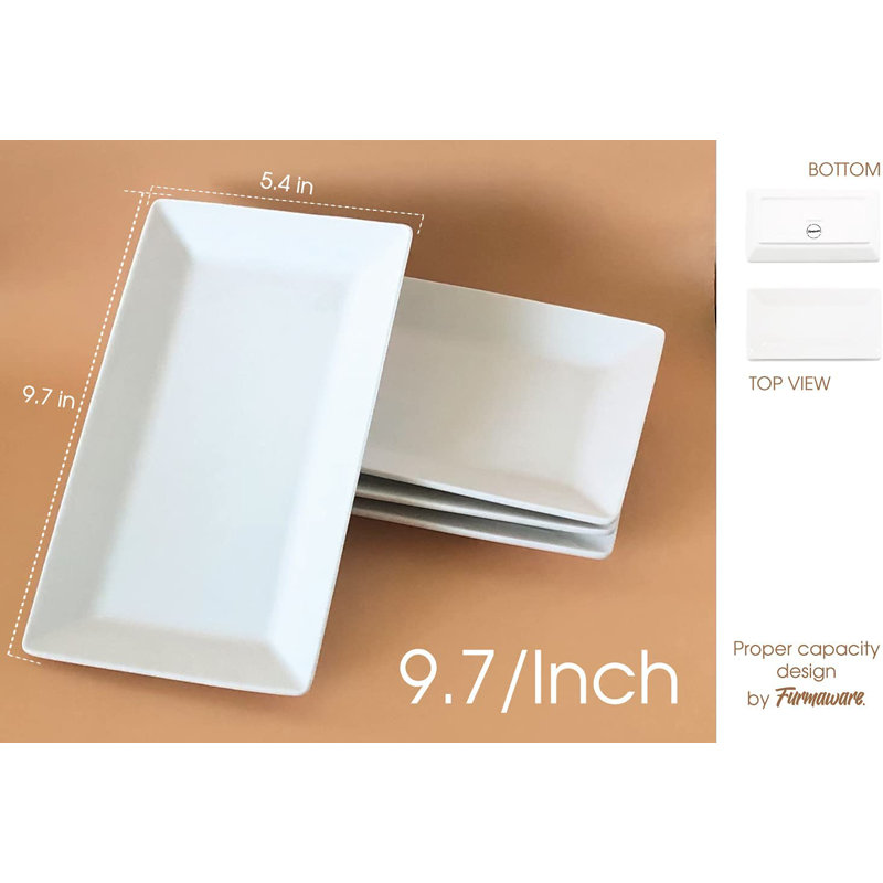 Furmaware 9.7" Rectangle White Ceramic Serving Plates