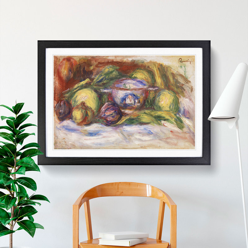 Figs and Apples by Pierre-Auguste Renoir - Picture Frame Painting, 65cm H x 90cm W x 2cm D, Black Framed